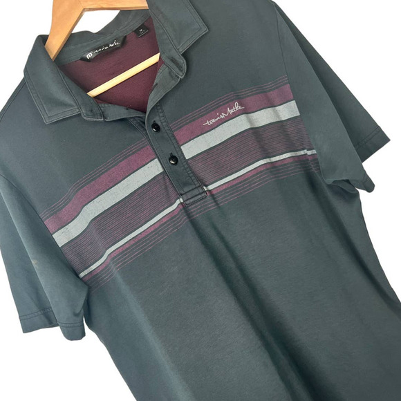 TRAVIS‎ MATHEW Men's M Gray Striped Golf Performance Wicking Polo Shirt *FLAW* - Picture 1 of 8